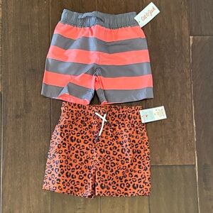 NWT Toddler Boys Bundle Cat & Jack Orange Stroped and Black Leopard Swim Shorts